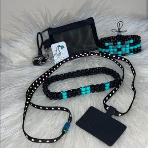 Kandi kid 7pc rave pony bead jewelry Set choker cuff bag earring phone western